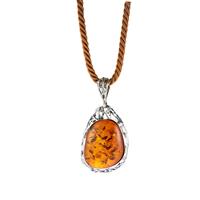Baltic Cognac Amber (33x44mm) Rope Necklace set in Sterling Silver 
