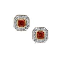 Asscher Cut Songea Red Sapphire Earrings with White Zircon in 9K Gold 1.20cts