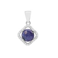 Rose Cut Sapphire Pendant with White Zircon in Sterling Silver 2.59cts