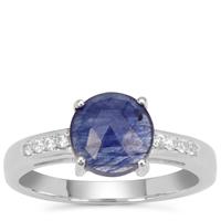 Rose Cut Blue Sapphire Ring with White Zircon in Sterling Silver 2.22cts