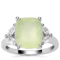 Prehnite Ring with White Topaz in Sterling Silver 4.96cts