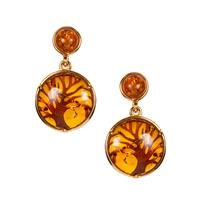 Baltic Cognac Amber Tree Earrings in Gold Tone Sterling Silver 15mm