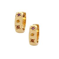 Rajasthan Garnet, Diamantina Citrine Earrings with Bahia Amethyst in Gold Plated Sterling Silver 0.10ct