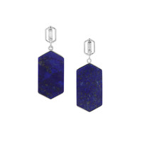 Sar-i-Sang Lapis Lazuli Earrings with White Zircon in Sterling Silver 29.74cts
