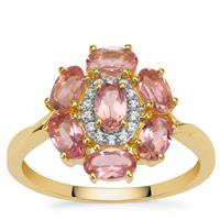 Nigerian Pink Tourmaline Ring with White Zircon in 9K Gold 1.60cts