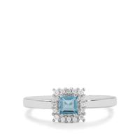 Swiss Blue Topaz Ring with White Zircon in Sterling Silver 0.45ct