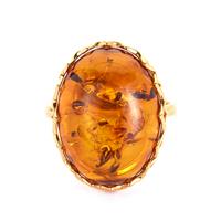 Baltic Cognac Amber Ring in Gold Tone Sterling Silver (19.50 x 14mm)