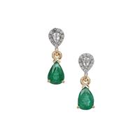 Kafubu Emerald Earrings with White Zircon in 9K Gold 1.55cts