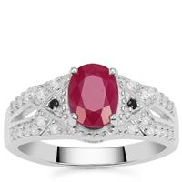 John Saul Ruby, Black Spinel Ring with White Zircon in Sterling Silver 2.05cts