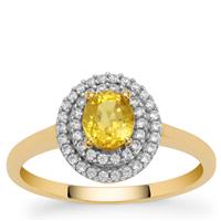 Yellow Sapphire Ring with White Zircon in 9K Gold 1.20cts