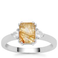 Rutile Quartz Ring with White Zircon in Sterling Silver 1.80cts