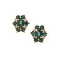 Royal Indigolite Earrings with White Zircon in 9K Gold 0.80ct