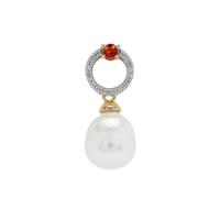 South Sea Cultured Pearl, Songea Red Sapphire Pendant with White Zircon in 9K Gold (10mm)