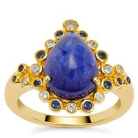Thai Sapphire Ring with White Zircon in Gold Plated Sterling Silver 5.60cts (F)
