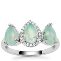 Gem-Jelly™ Aquaprase™ Ring with White Zircon in Platinum Plated Sterling Silver 2.30cts
