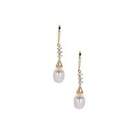 Kaori Cultured Pearl Earrings with White Topaz in Gold Tone Sterling Silver (9x8mm)