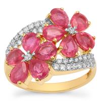 Pink Sapphire Ring with White Zircon in 9K Gold 4.90cts (F)