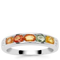 Songea Multi Sapphire Ring with White Zircon in Sterling Silver 1.20cts