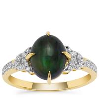 Ethiopian Black Opal Ring with White Zircon in 9K Gold 1.65cts