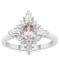 Rose Danburite Ring with White Zircon in Sterling Silver 1.36cts