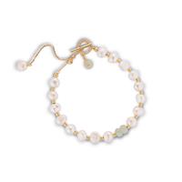 Kaori Cultured Pearl & Type A Jadeite Bracelet with White Topaz in Gold Tone Sterling Silver