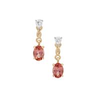 Pink Apatite Earrings with White Zircon in 9K Gold 2.05cts