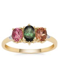 Congo Multi-Colour Tourmaline Ring with Diamond in 9K Gold 1.25cts