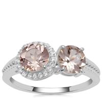 Rose Danburite Ring with White Zircon in Sterling Silver 1.61cts