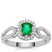 Panjshir Emerald Ring with Diamond in Platinum 950 0.75ct