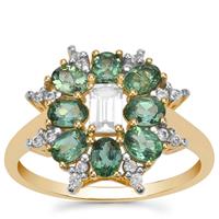 Blue Green Tourmaline Ring with White Zircon in 9K Gold 1.80cts