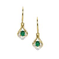 Sandawana Emerald Earrings with White Zircon in 9K Gold 1.01cts