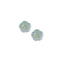 Olmec Jadeite Flower Earrings in Gold Tone  Sterling Silver 13.22cts