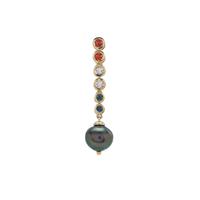 Tahitian Cultured Pearl, Australian Blue, Songea Red Sapphire Pendant with Pink Morganite in 9K Gold (9mm)