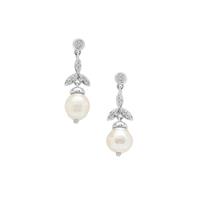 Golden South Sea Cultured Pearl Earrings with White Zircon in Sterling Silver (8mm)