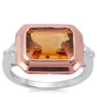 Cognac Quartz Ring with White Zircon in Two Tone Rose gold Plated Sterling Silver Sterling Silver 3.77cts