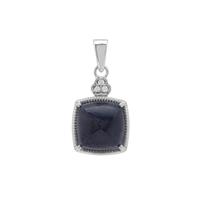 Sugarloaf Cut Bharat Sapphire Pendant with White Zircon in Sterling Silver 9.25cts