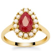 Burmese Ruby Ring with Kaori Cultured Seed Pearl in 9K Gold
