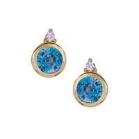 Ratanakiri Blue Zircon Earrings with White Zircon in 9K Gold 2.95cts
