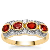 Songea Red Sapphire Ring with White Zircon in 9K Gold 1.40cts