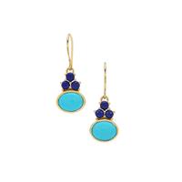 Sleeping Beauty Turquoise Earrings with Sar-i-Sang Lapis Lazuli in 9K Gold 4.10cts