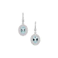 Sky Blue Topaz Earrings with White Zircon in Sterling Silver 5.10cts