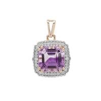 Asscher Cut Moroccan Amethyst Pendant with White Zircon in 9K Gold 4.35cts
