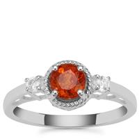 Mandarin Garnet Ring with White Zircon in Sterling Silver 1.31cts