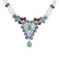 Multi Colour Gemstones Necklace in Sterling Silver 13.50cts