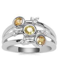 Ambilobe Sphene Ring with White Zircon in Sterling Silver 1cts