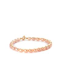 Natural Coloured Apricot Cultured Pearl Bracelet in Gold Tone Sterling Silver (6mm x 8mm)