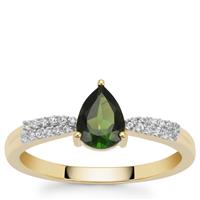 Congo Green Tourmaline Ring with White Zircon in 9K Gold 0.85ct