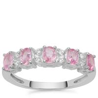 Rose cut Sakaraha Pink Sapphire Ring with White Zircon in Sterling Silver 0.85ct