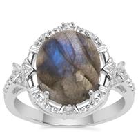 Labradorite Ring with White Zircon in Sterling Silver 5.51cts