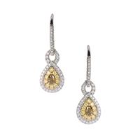 White, Yellow and Green Diamonds Earrings in 14K Two Tone Gold 0.75ct